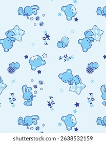 Colorful seamless kids pattern with cute animals and playful elements – perfect for children’s clothing, nursery decor, and wrapping paper designs