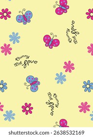 Colorful seamless kids pattern with cute animals and playful elements – perfect for children’s clothing, nursery decor, and wrapping paper designs