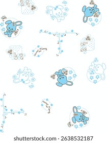 Colorful seamless kids pattern with cute animals and playful elements – perfect for children’s clothing, nursery decor, and wrapping paper designs