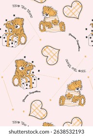 Colorful seamless kids pattern with cute animals and playful elements – perfect for children’s clothing, nursery decor, and wrapping paper designs
