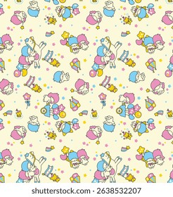 Colorful seamless kids pattern with cute animals and playful elements – perfect for children’s clothing, nursery decor, and wrapping paper designs