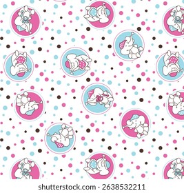 Colorful seamless kids pattern with cute animals and playful elements – perfect for children’s clothing, nursery decor, and wrapping paper designs