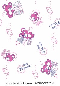 Colorful seamless kids pattern with cute animals and playful elements – perfect for children’s clothing, nursery decor, and wrapping paper designs