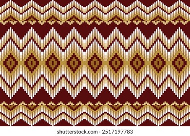 Colorful seamless knitted pattern with geometric and tribal elements, featuring a vintage textile design