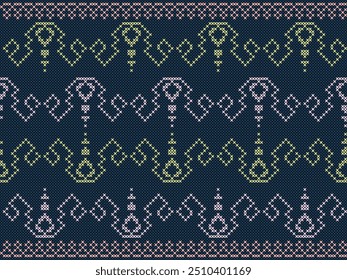 Colorful seamless knitting pattern. Design for capet, wrapping, clothing, knitting, Ikkat, ikat, fabric.