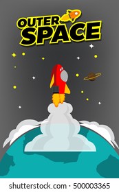 Colorful seamless landscape with outer space adventure. Vector background - rockets, stars and planets. Cartoon design for kids. It can be used for create videos or web graphics, user interface.