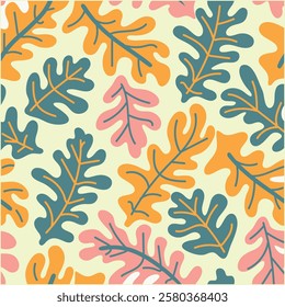  Colorful seamless leaves pattern. Vintage 
botanical background, Monochrome colors.Vector illustration,Ready-made elements for design. 