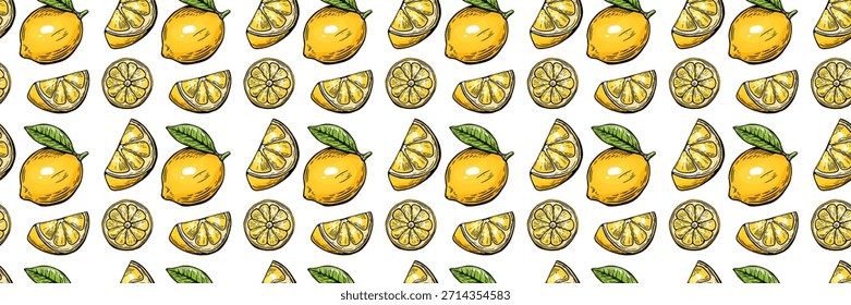 Colorful seamless lemon pattern with slices and wedges