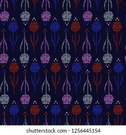  Colorful Seamless line hand drawn silhouette of tulip flower pattern vector design for fashion,fabric,wallpaper,web,and all prints on navy blue background color