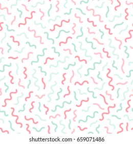 Colorful seamless memphis pattern - curves mosaic texture. Fashion design 80-90s.
