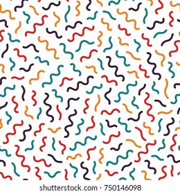 Colorful seamless memphis pattern - curves mosaic texture. Fashion design 80-90s.
