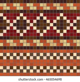 Colorful seamless mosaic border pattern with traditional folk geometric ornament. Mosaic template. Each element is isolated and edited. Vector 10 EPS illustration. 