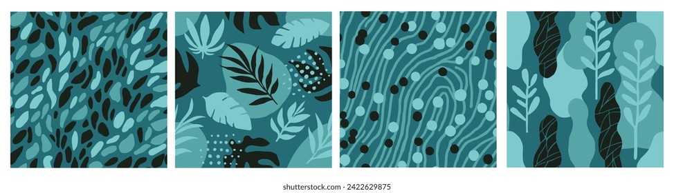 Colorful Seamless Nature Foliage Invitation Set. Vivid Repeated Creative Retro Element, Seamless Design. Hippie Endless Classic Beauty Paint Background. 