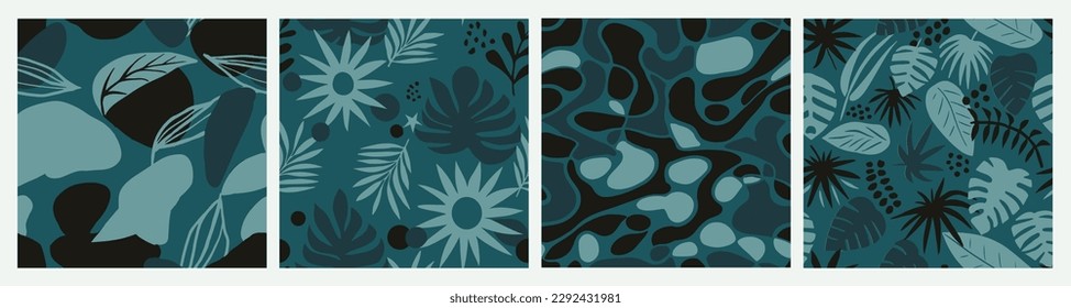 Colorful Seamless Nature Graphic Illustration Set. Bright Continuous Decoration Trendy Lines, Seamless Design. Light Repeated Contemporary Beautiful Element Art. 