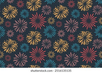 colorful seamless New Year's Eve pattern with fireworks- vector illustration