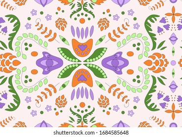 Tapa colorida y ornamentada. Arte dibujado a mano, adorno estilizado con doodle floral. La textura se puede utilizar para textiles, embalaje y más.