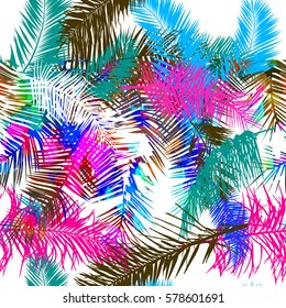 colorful seamless palm leaves. Vector