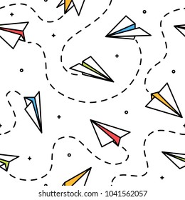 Colorful seamless paper planes with paths