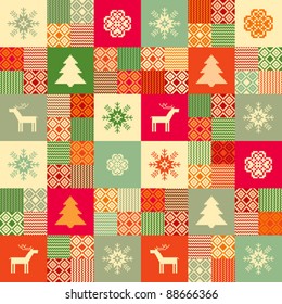 Colorful seamless patchwork style background christmas traditional motifs