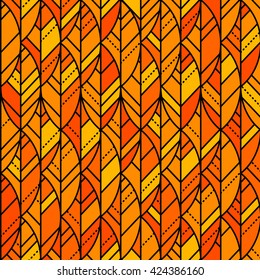 Colorful seamless pattern. Abstract autumn leaves. Vector outline geometric background.
