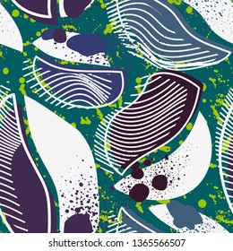 Colorful seamless pattern with abstract elements, shapes elements, wave lines, dots. Design for wallpaper, textile and prints. Vector.