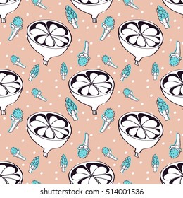 Colorful seamless pattern with abstract fruit seed. Vector illustration eps 8