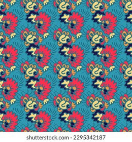 Colorful seamless pattern with abstract hand drawn flowers