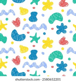 Colorful seamless pattern from abstract irregular textured shapes. Modern artistic style with organic and geometric element. Ideal for print background textile, home decor, packaging, creative design 