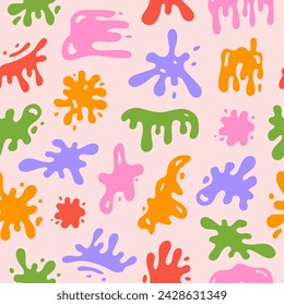 Colorful seamless pattern with abstract liquid shapes on a pastel background. Trendy cartoon playful children print.  Vector illustration