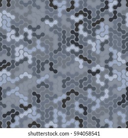 Colorful seamless pattern abstract maze. Black gray and blue. Grey urban camouflage. Design element. Vector graphics.
