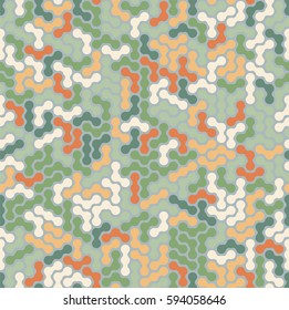 Colorful seamless pattern abstract maze. Orange, green. Design element. Vector graphics.