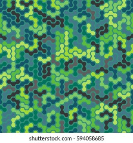 Colorful seamless pattern abstract maze. Shades of green and brown. Woodland Camouflage. Design element. Vector graphics.