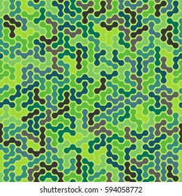 Colorful seamless pattern abstract maze. Shades of green and brown. Woodland Camouflage. Design element. Vector graphics.