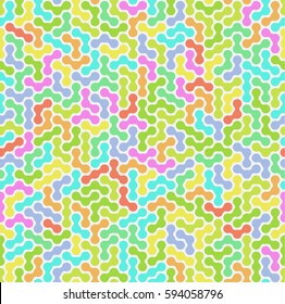 Colorful seamless pattern abstract maze. Blue, green, yellow purple orange Design element. Vector graphics.