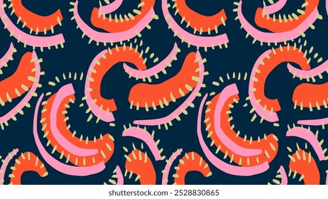 Colorful seamless pattern with Abstract organic shapes. Vector hand drawn sketch unique irregular forms. Simple background ornament. Contemporary minimalist print