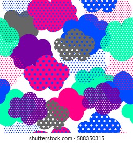 colorful seamless pattern. Abstract repeated background. Childish wallpaper with clouds,  dots.