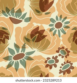 Colorful seamless pattern with abstract retro flowers. Vintage floral digital paper