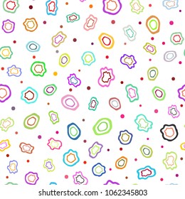 Colorful seamless pattern with abstract shapes drawn by hand. Bright endless print for children. Sketch, doodle. Vector illustration.