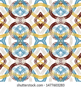 Colorful seamless pattern with abstract textured brush strokes