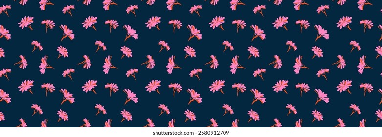Colorful seamless pattern with abstract unique flowers buds. Minimalist stylized floral printing. Summer simple ornament. Vector hand drawn.