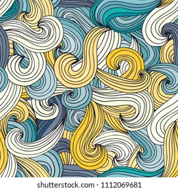 Colorful seamless pattern with abstract waves. Vector hairy background. Abstract lines and curves.