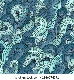Colorful seamless pattern with abstract waves. Vector hairy background. Abstract lines and curves.