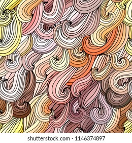 Colorful seamless pattern with abstract waves. Vector hairy background. Abstract lines and curves.