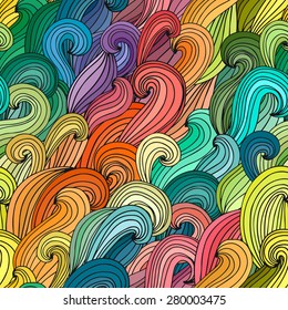 Colorful seamless pattern with abstract waves. Vector hairy background. Abstract lines and curves.