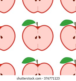 Colorful seamless pattern with apples on the white background. Vector illustration of summer fruits. Eco food illustration.