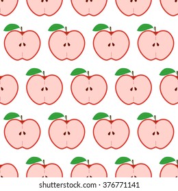 Colorful seamless pattern with apples on the white background. Vector illustration of summer fruits. Eco food illustration.