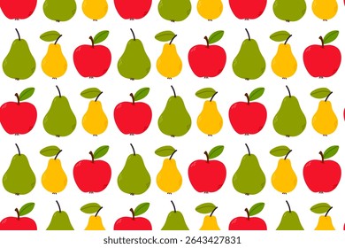 Colorful seamless pattern with apples and pears. Perfect for healthy food packaging and nature-themed design projects