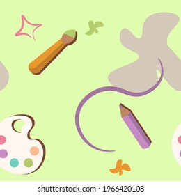 Colorful seamless pattern with art supplies. Can be used in end products