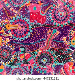 Colorful seamless pattern with australian animals. Decorative ethnic backdrop