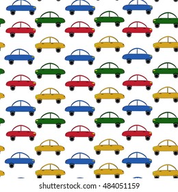 Colorful seamless pattern with auto on the white background. Perfect for cover, card, invitation, fabric, wall paper, wrapping and interior design. Stock vector illustration. Outline style.